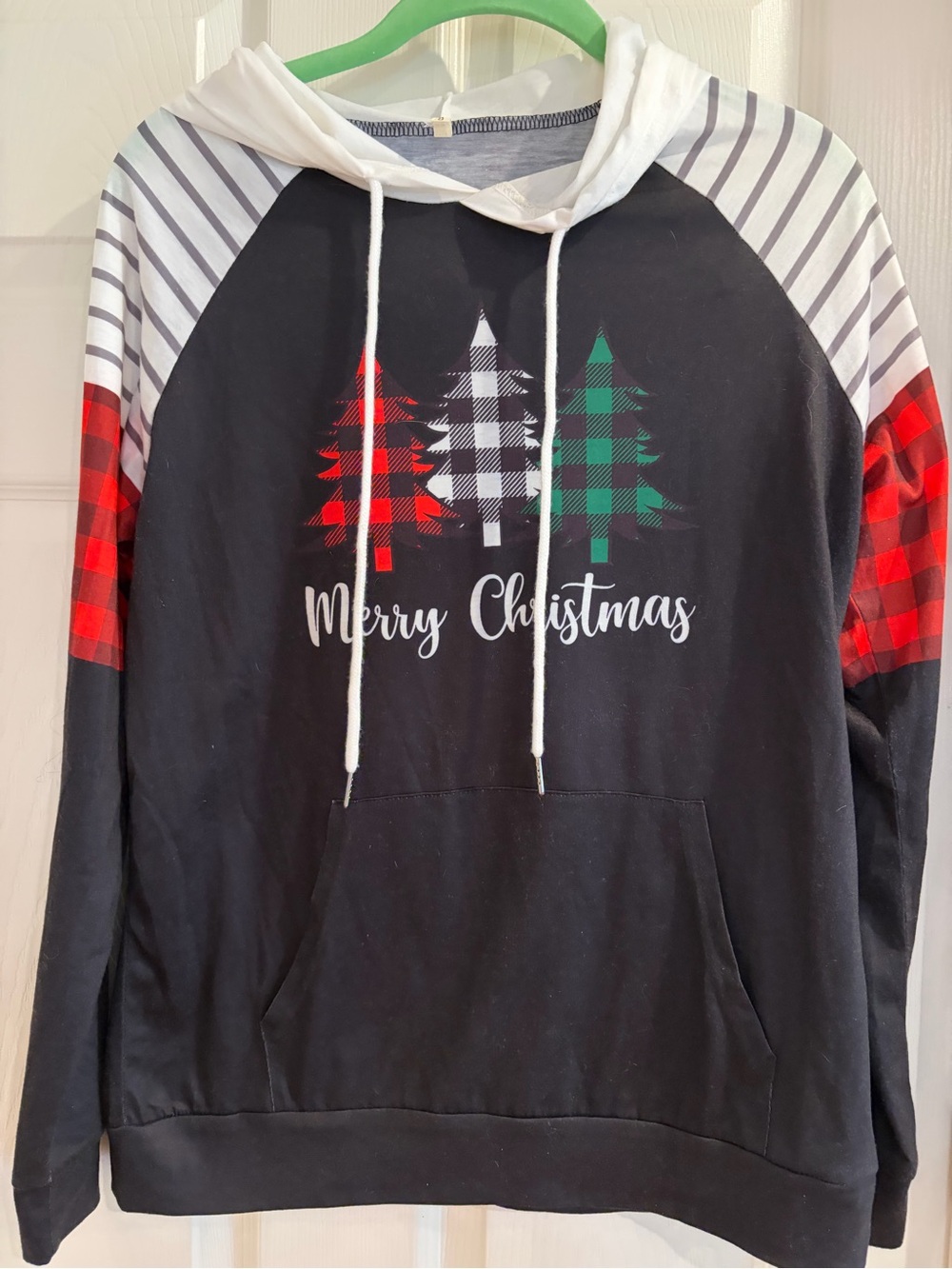 Merry Christmas Plaid Tree Hoodie Lightweight Shirt-Small
